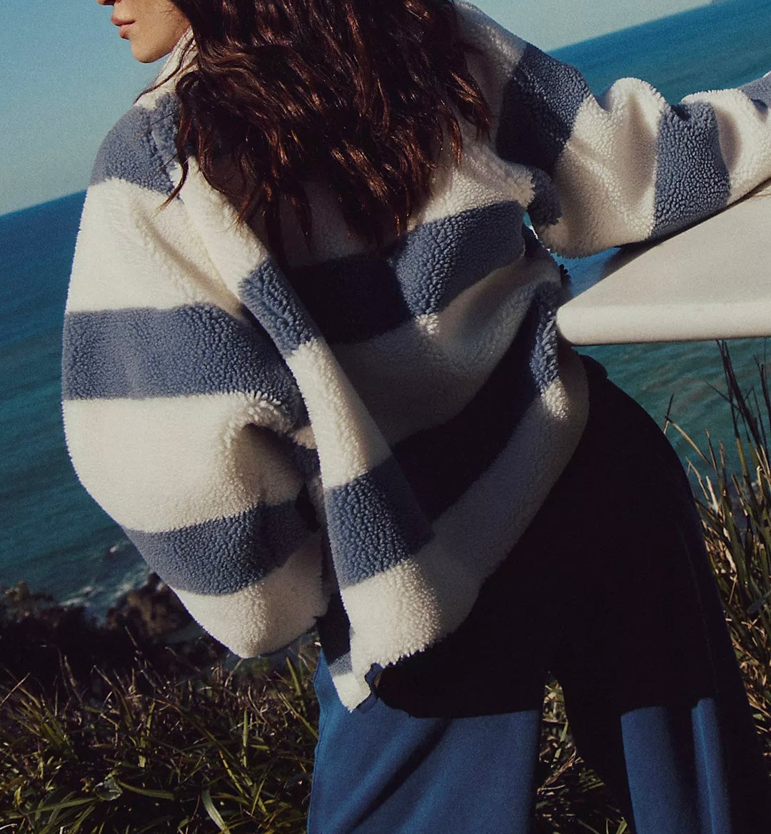 FP Movement Hit The Slopes Printed Fleece in Rugby Stripes Combo Ivory