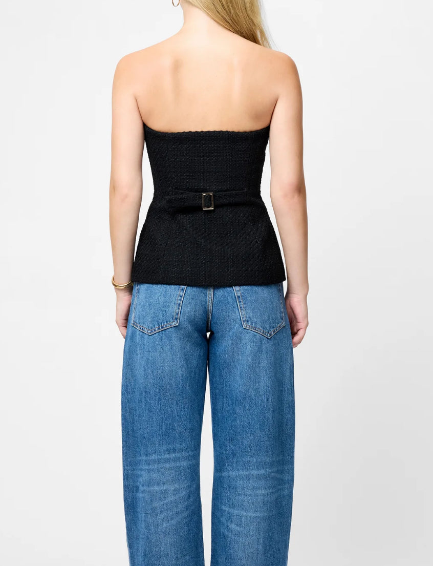 French Connection Structured Tweed Strapless Top in Black