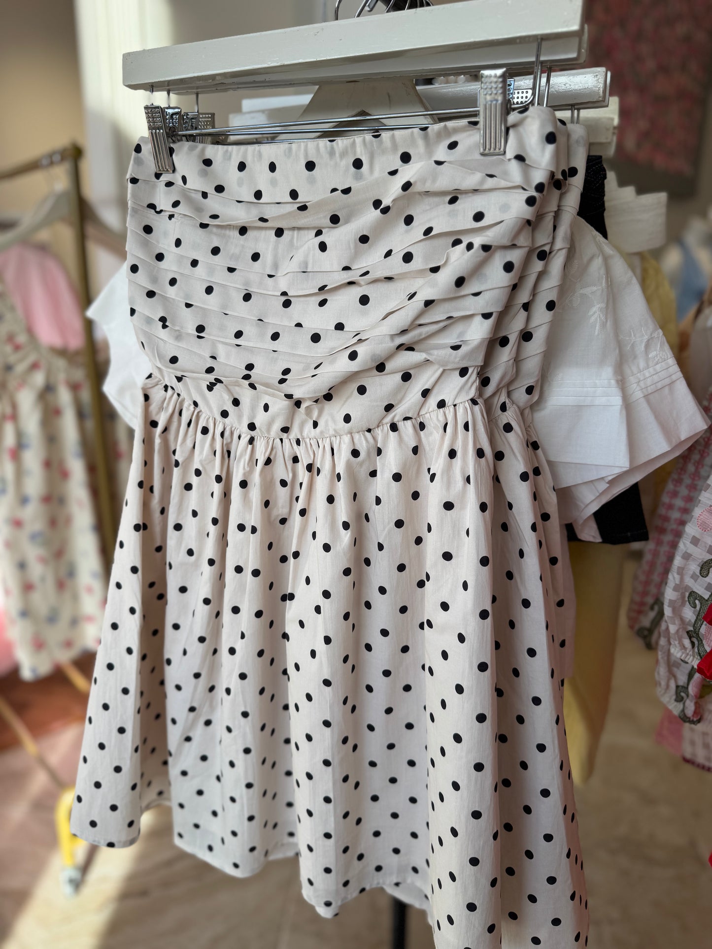 Mallie Polka Dot Strapless Mini Dress