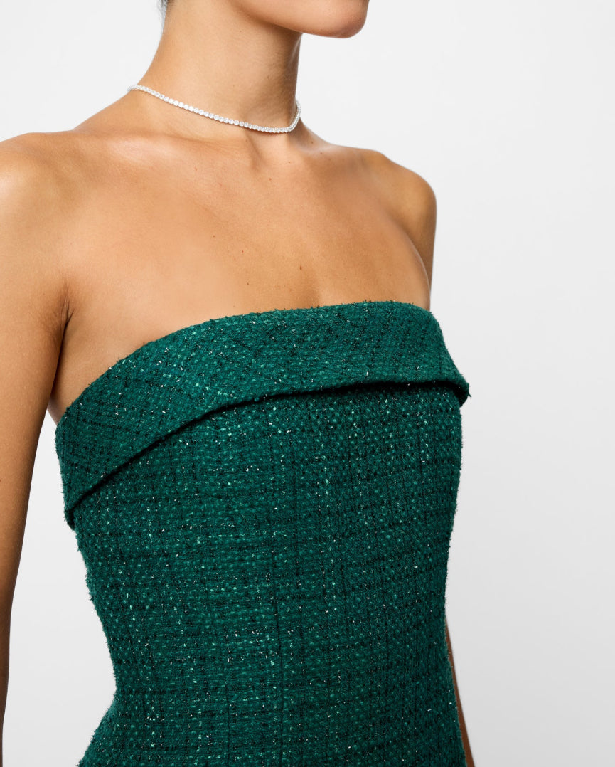 French Connection Shante Shimmer Strapless Dress in Evergreen