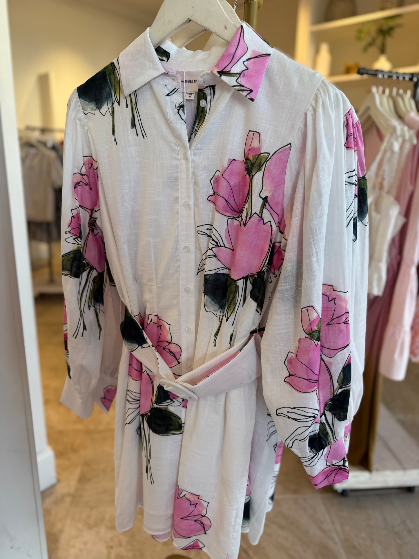 Lavender Brown Bailey Dress in White Pink Multi