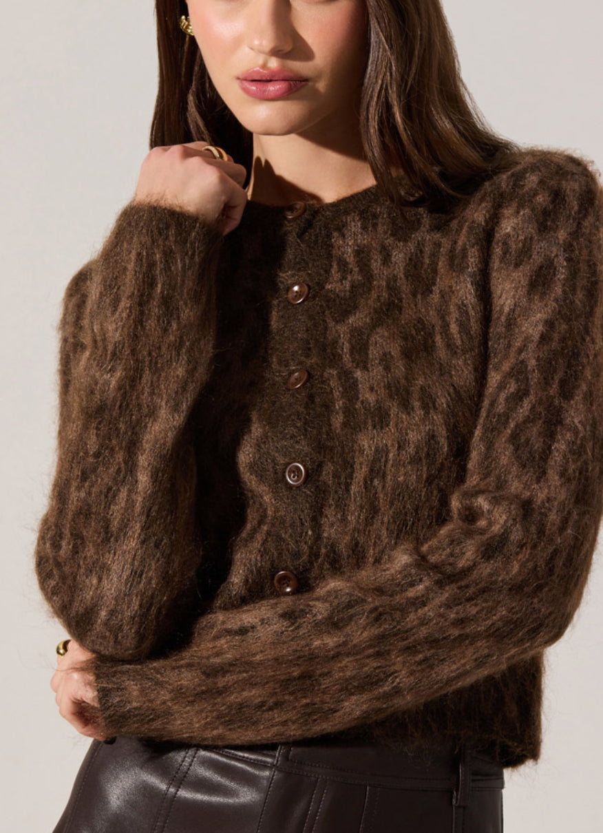 ASTR Katria Cardigan in Brown Cheetah