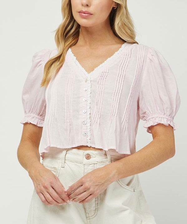 Denver Button Down Blouse in Baby Pink