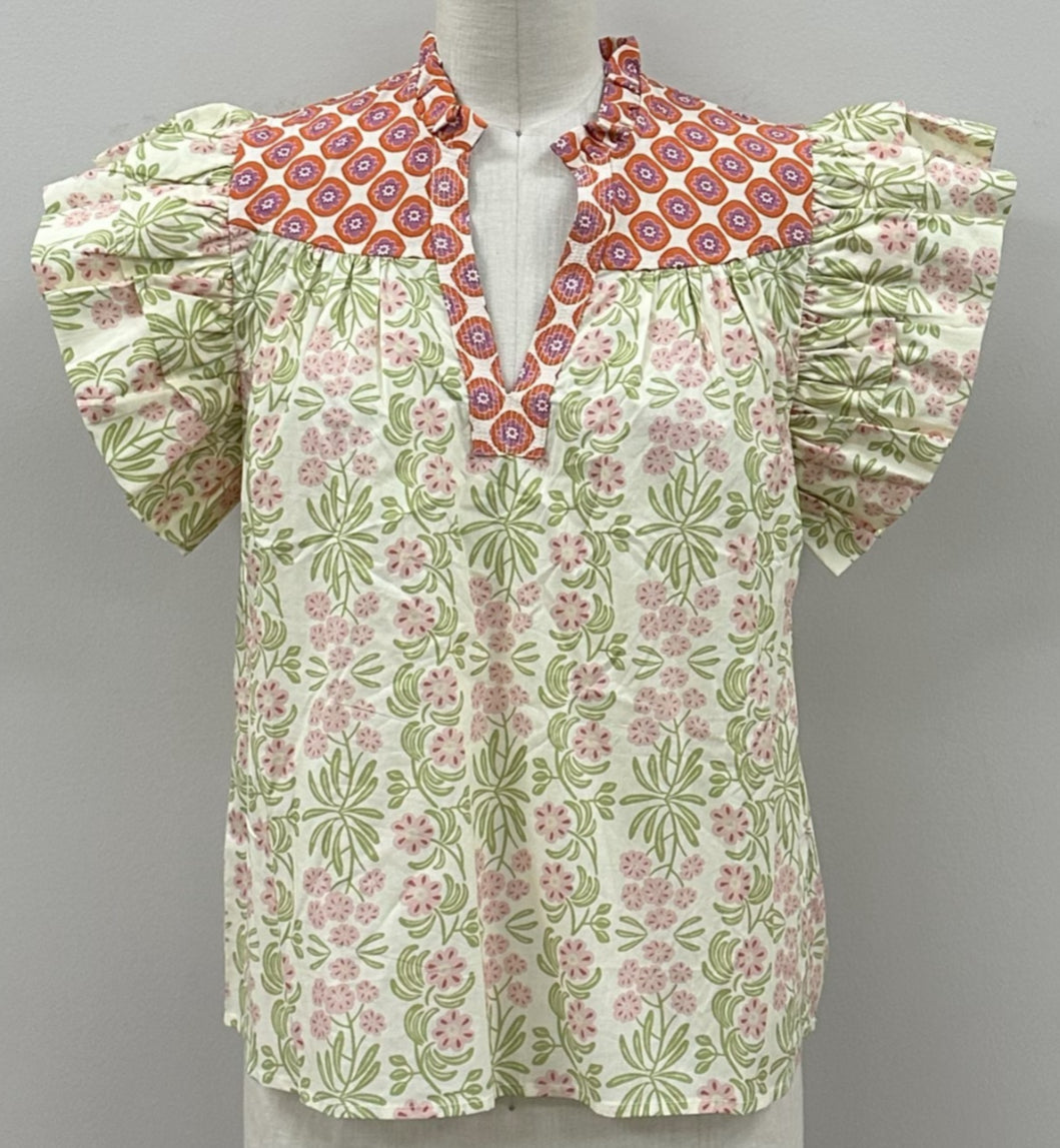 Dillon Floral V Neck Blouse