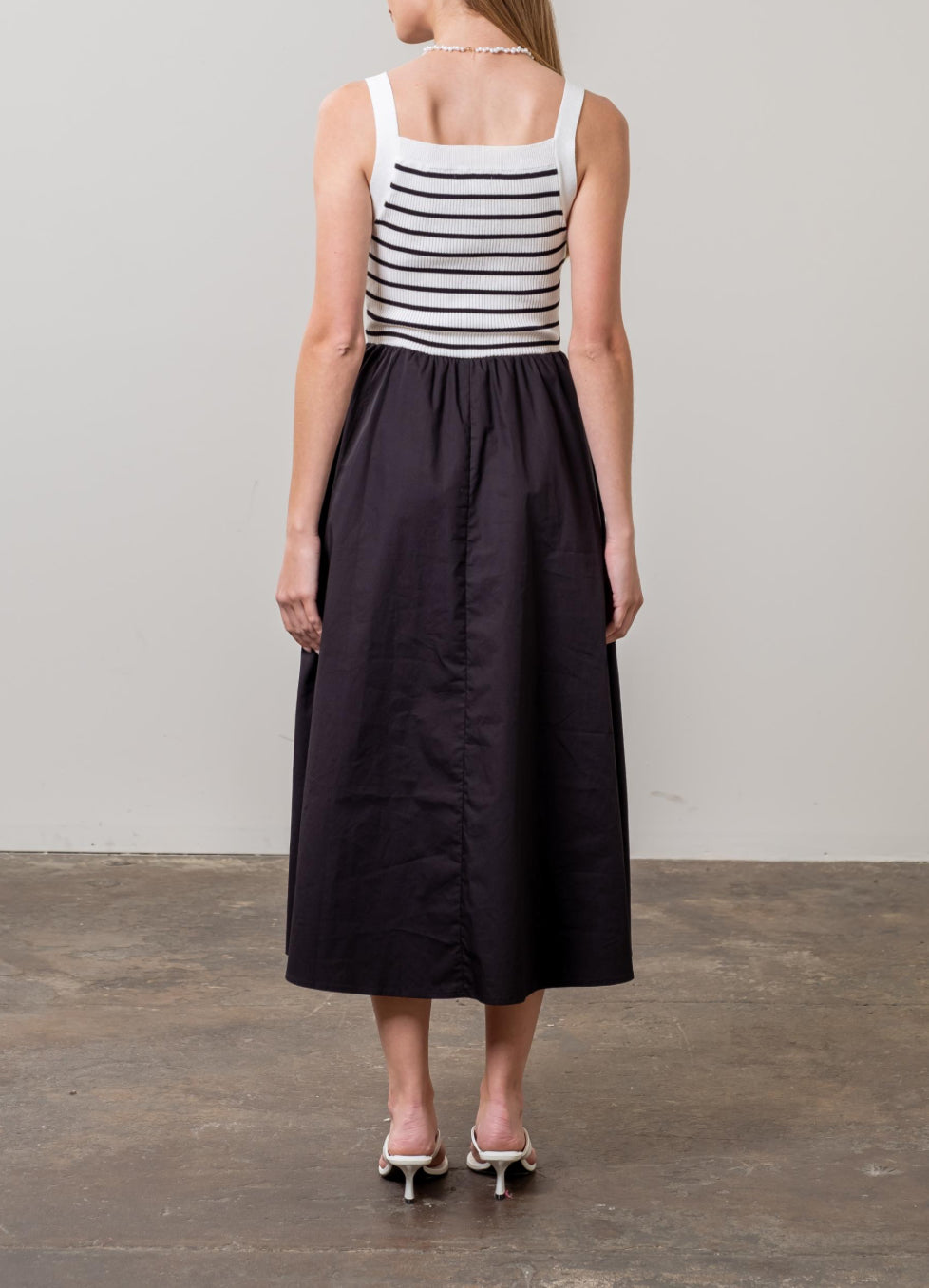 Moon River Square Neck Sweater Top Striped Woven Skirt Midi Dress