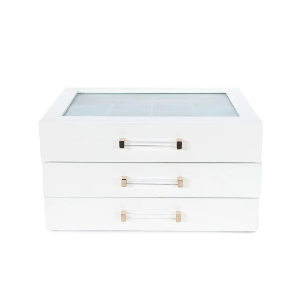 Brouk & Co 3 Clear Lid Jewelry Box in White