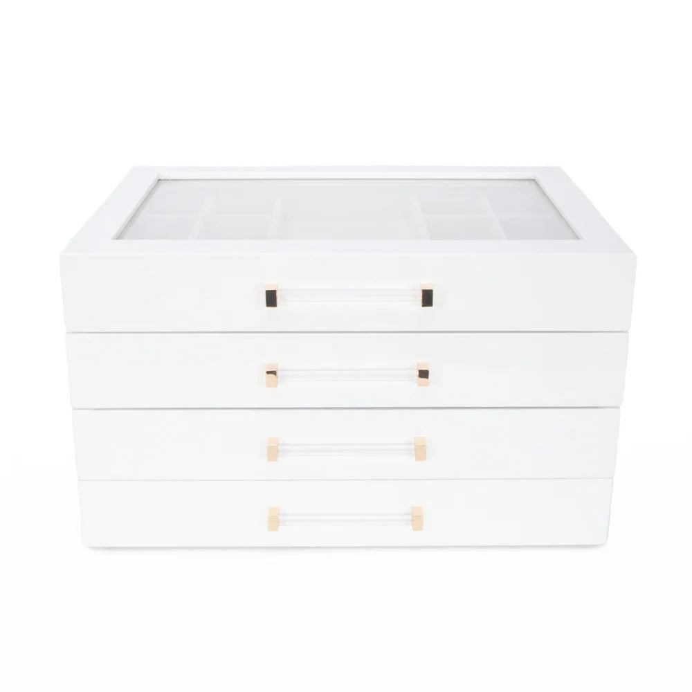 Brouk & Co 4 Clear Lid Jewelry Box in White
