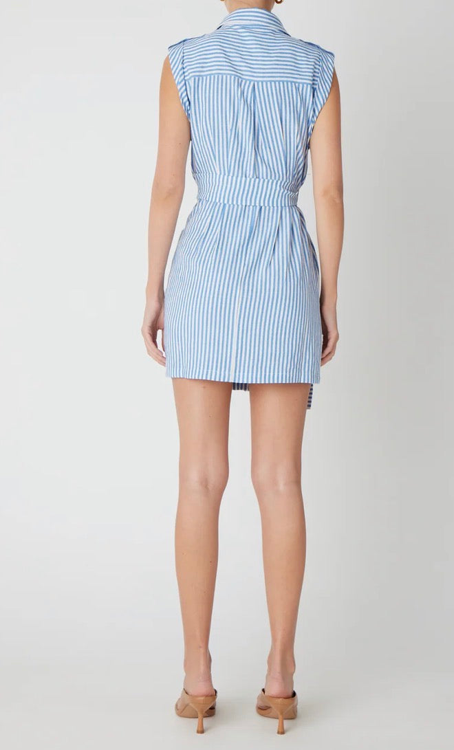 JS71 Kenlie Dress With Side Tie Wrap in Blue Stripe