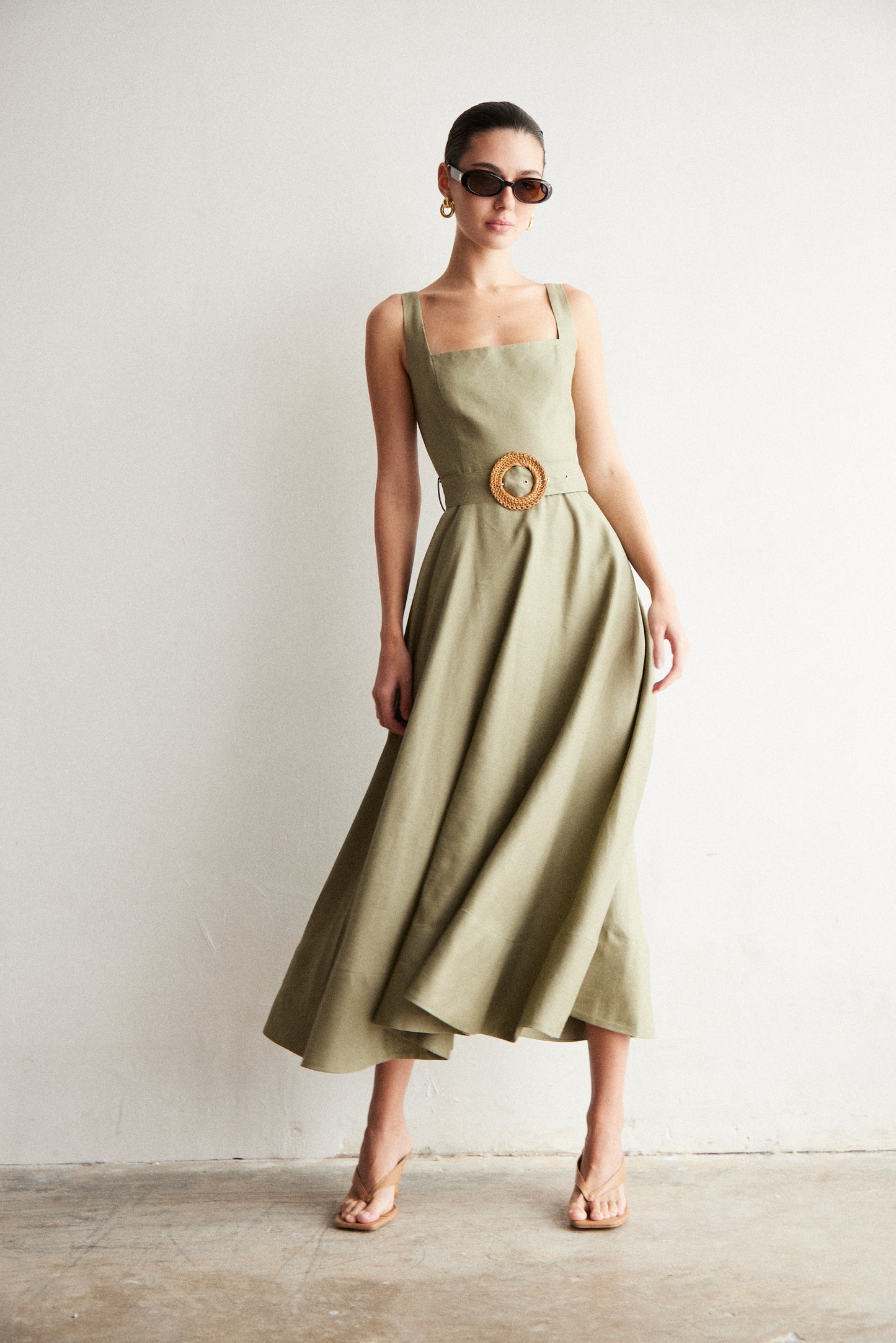 JS71 Eloise Linen Blend Dress in Sage Green