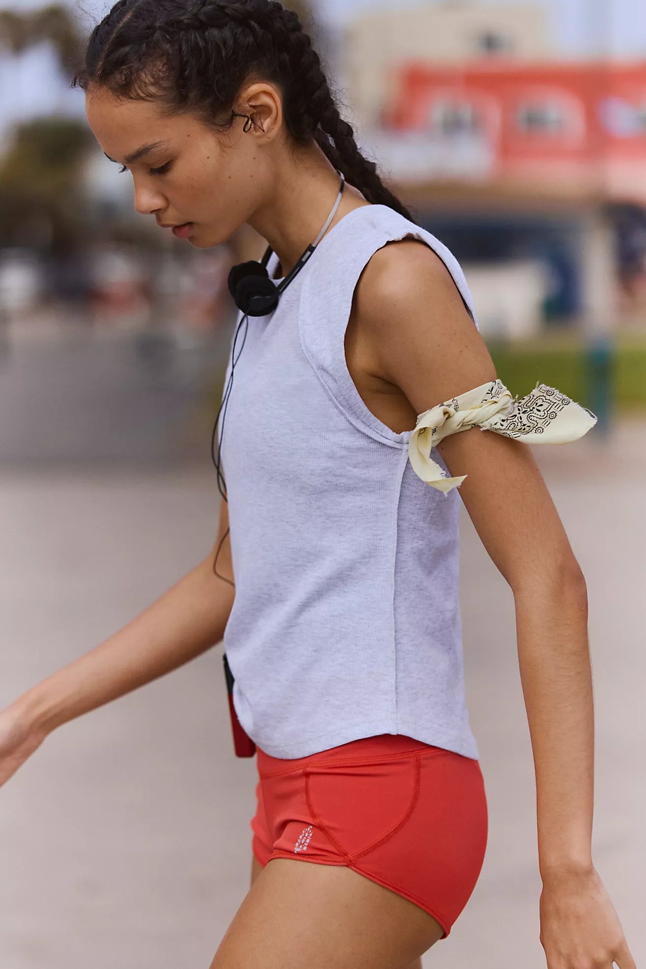 FP Movement Love My Twist Muscle Tee in White Heather Grey