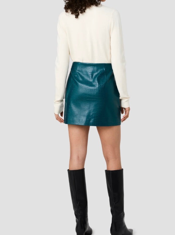 French Connection Faux Croc Leather Mini Skirt in Deep Teal