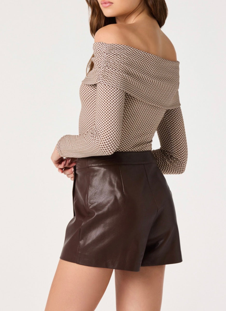 ASTR Diamante Top in Brown Gingham
