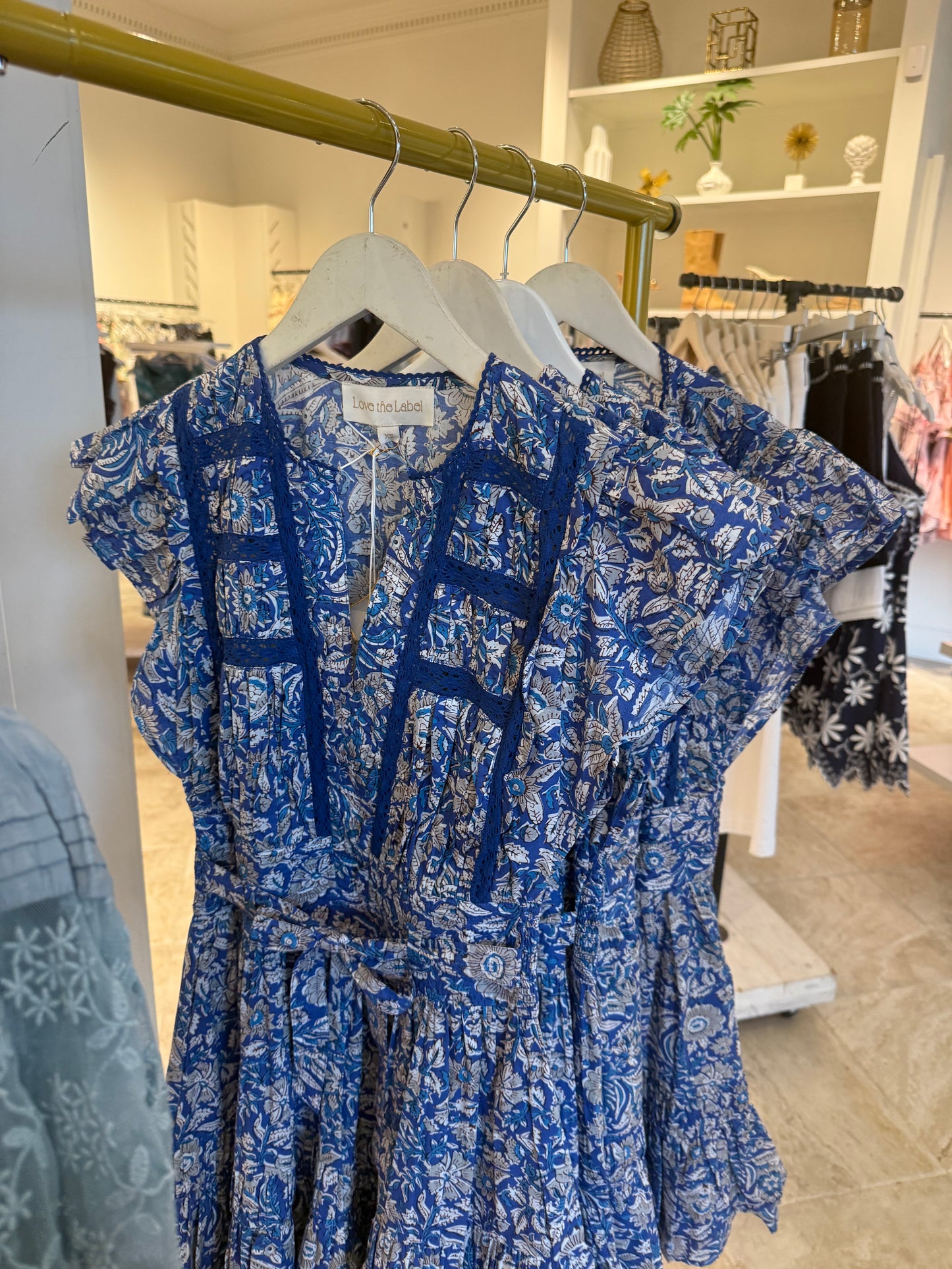 Love The Label Madelyn Mini Dress in Queenie Blue Block Print