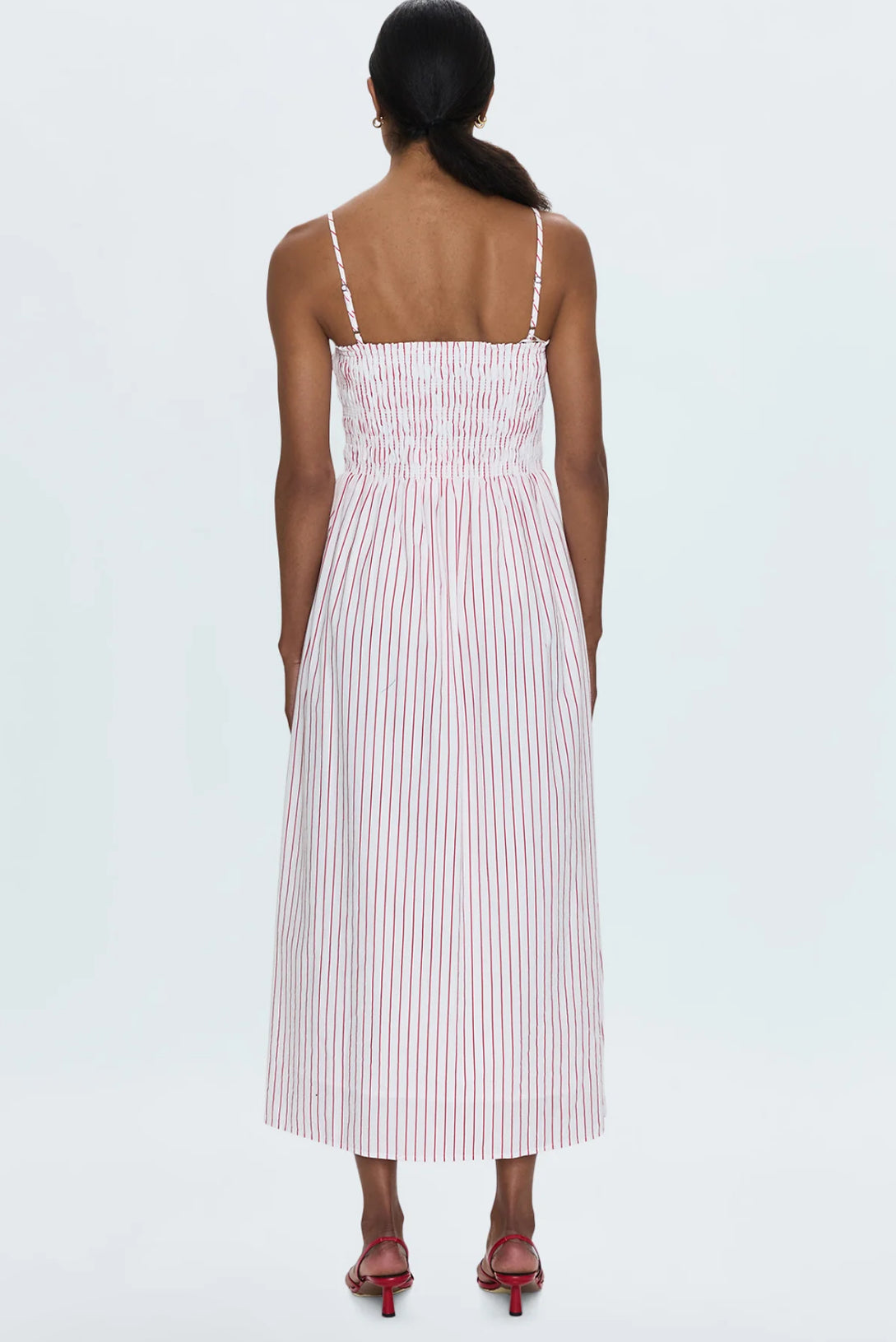 Pistola Bianca Shirred Dress in Ruby Stripe