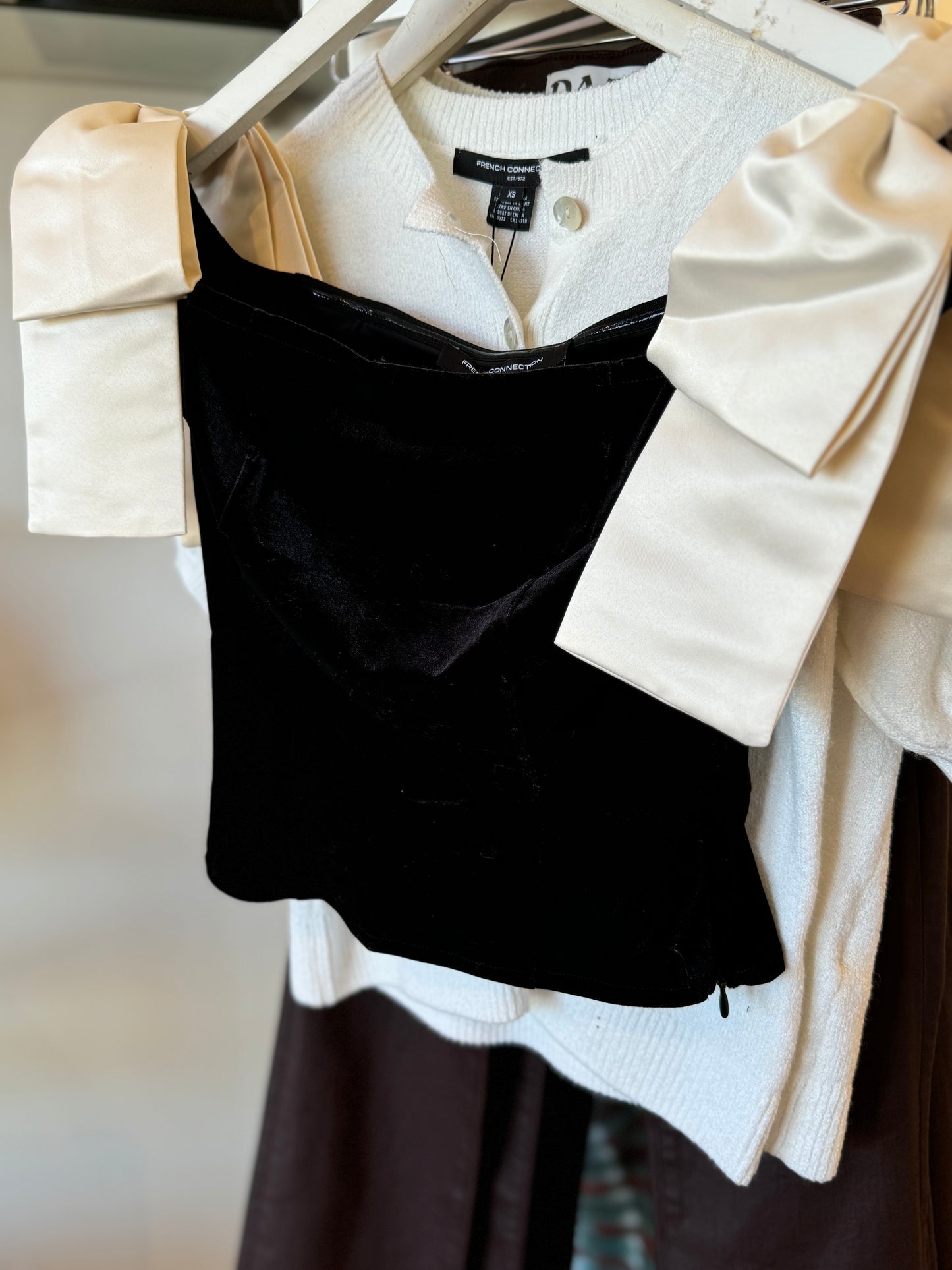 French Connection Velvet Carey Satin Bow Top