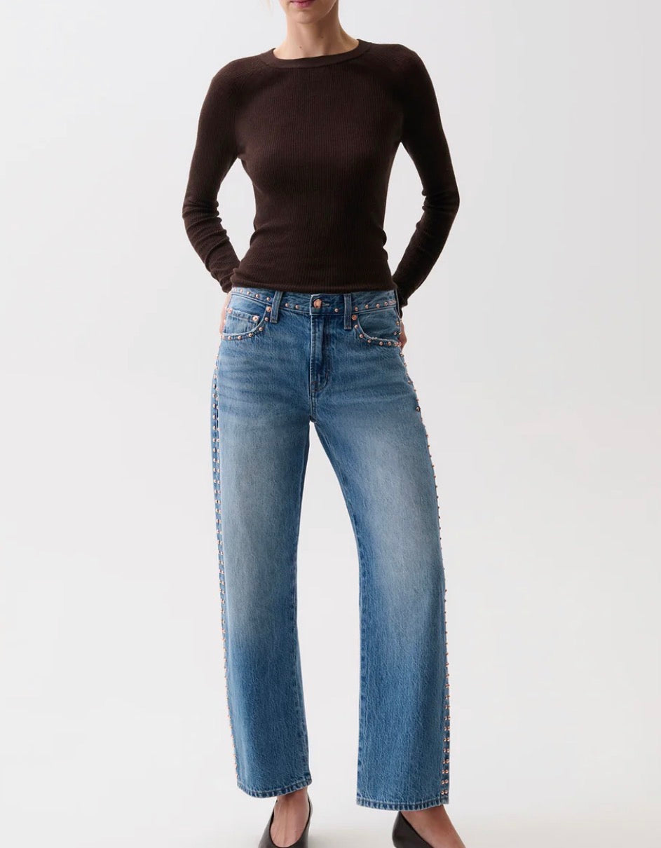 Pistola Lexi Mid Rise Bowed Straight Jean in Star Studded
