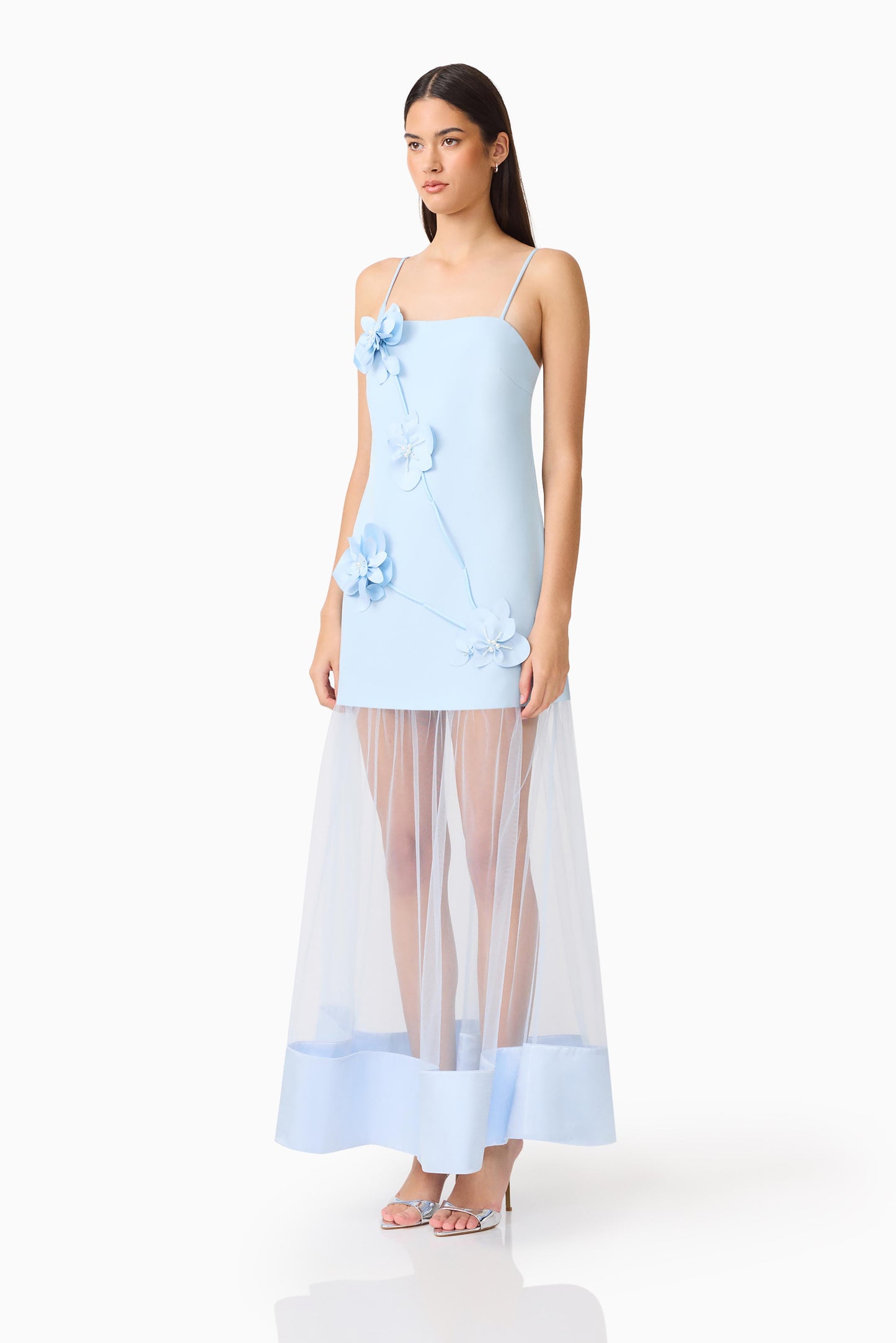 Elliatt Reina 3D Floral Gown in Sky Blue