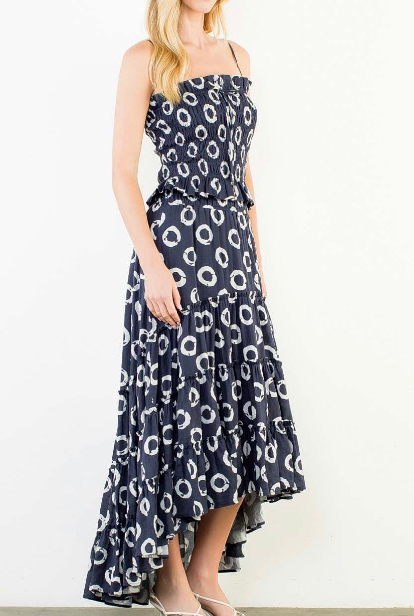 Lamar Print Tank Top & Midi Skirt Set in Navy