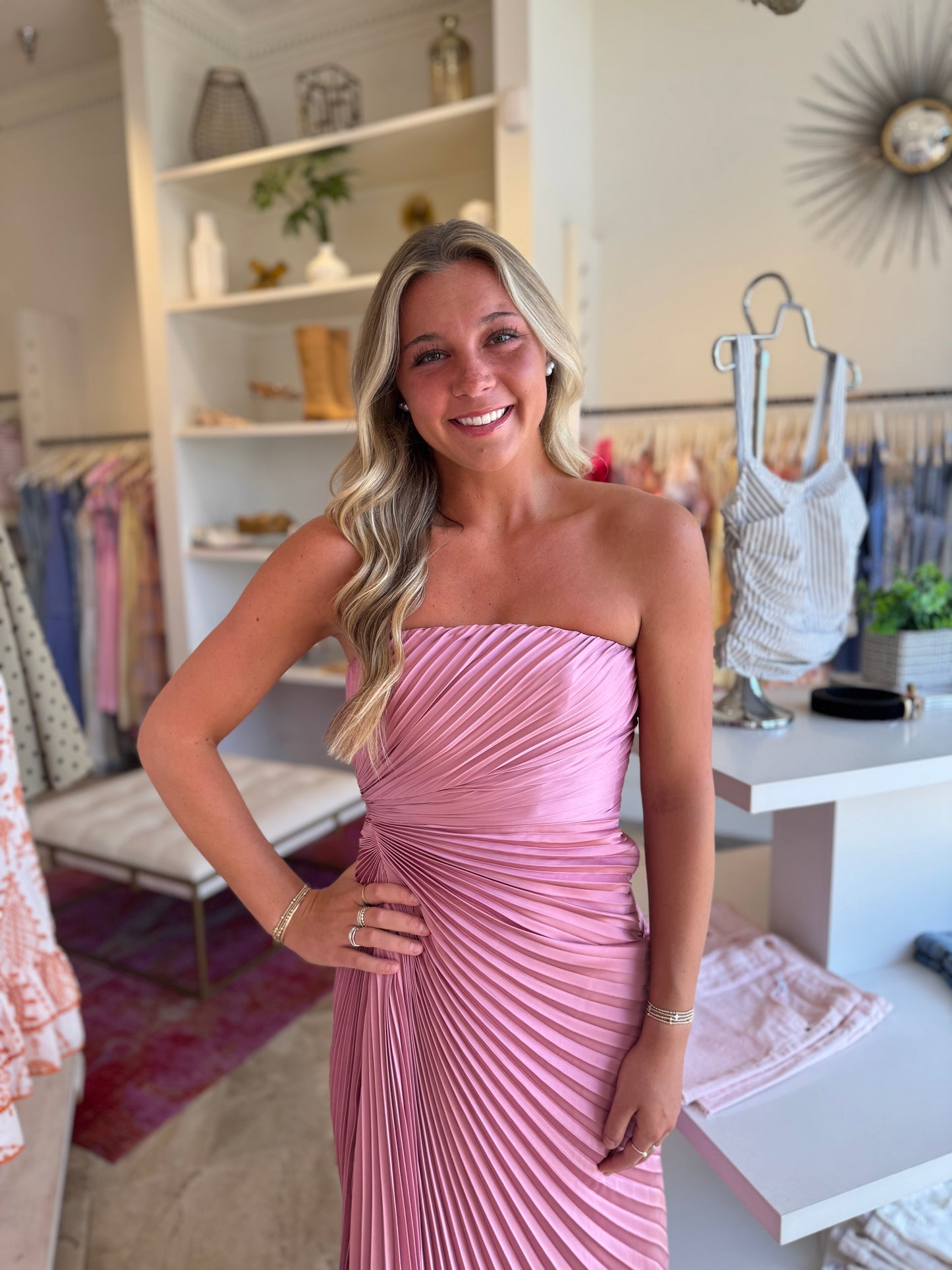 Amur Everyn Pleated Gown in Pink Clay