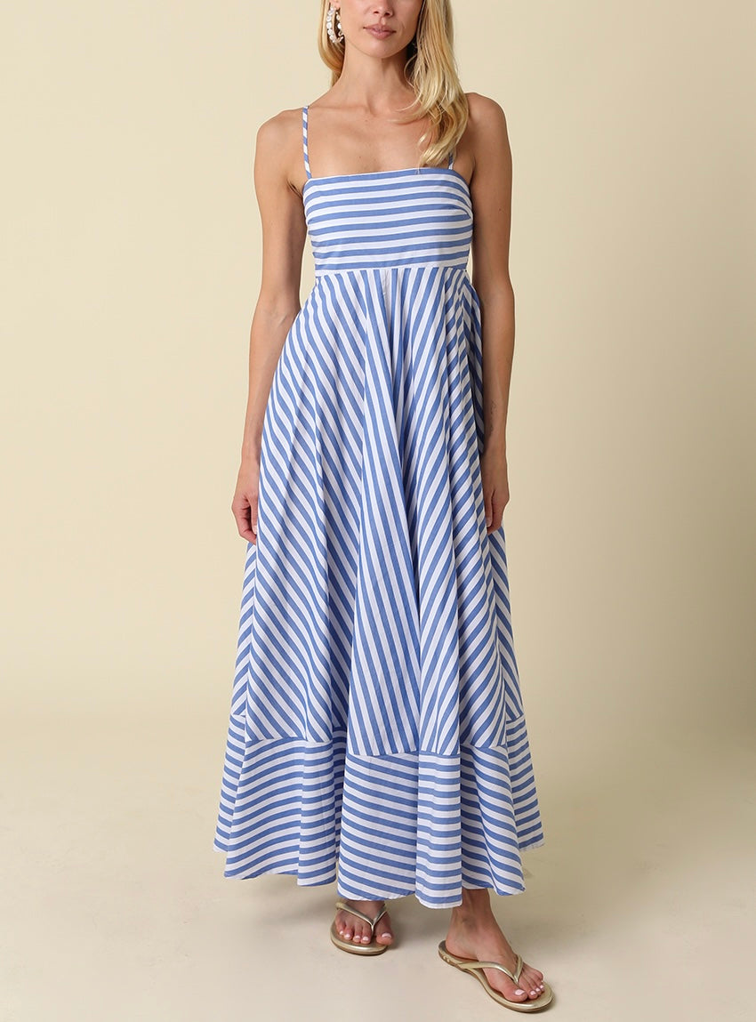 Sabrina Stripe Midi Dress in Blue
