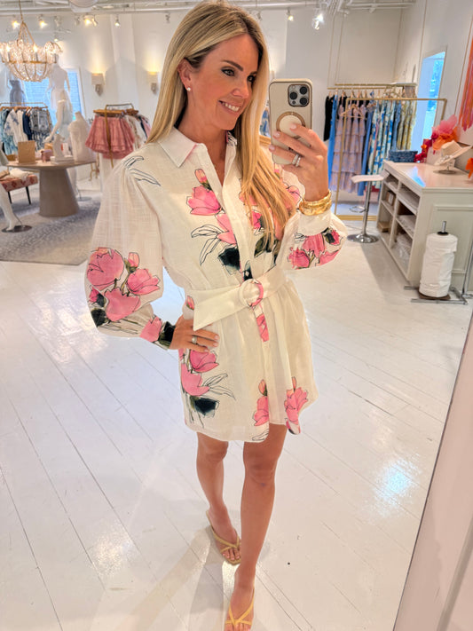 Lavender Brown Bailey Dress in White Pink Multi