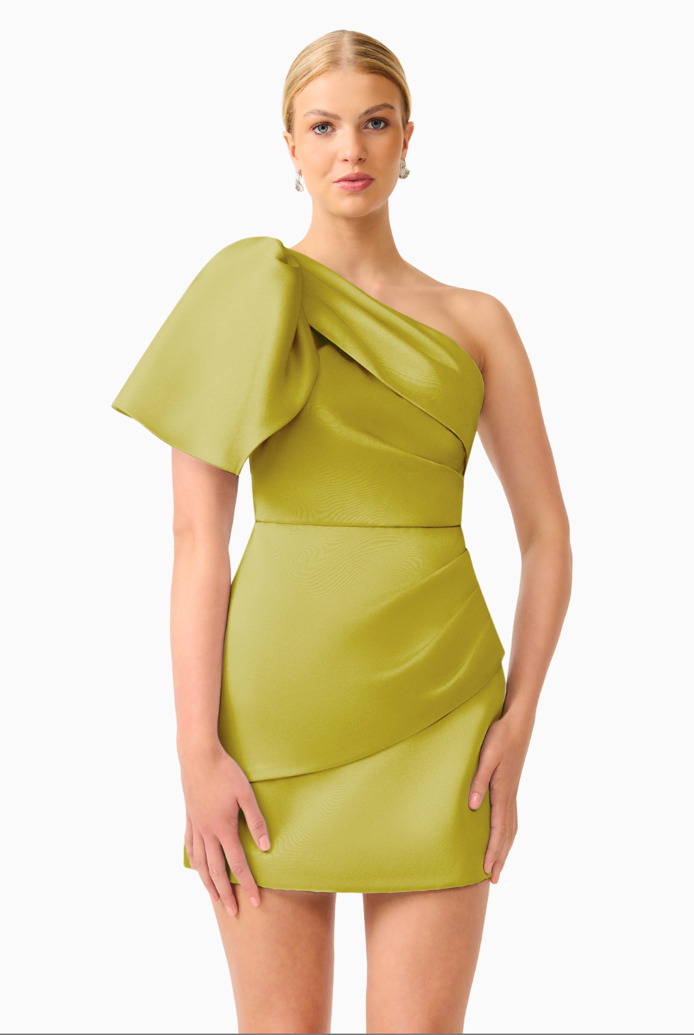 Elliatt Camellin Asymmetric Mini Dress in Khaki Green