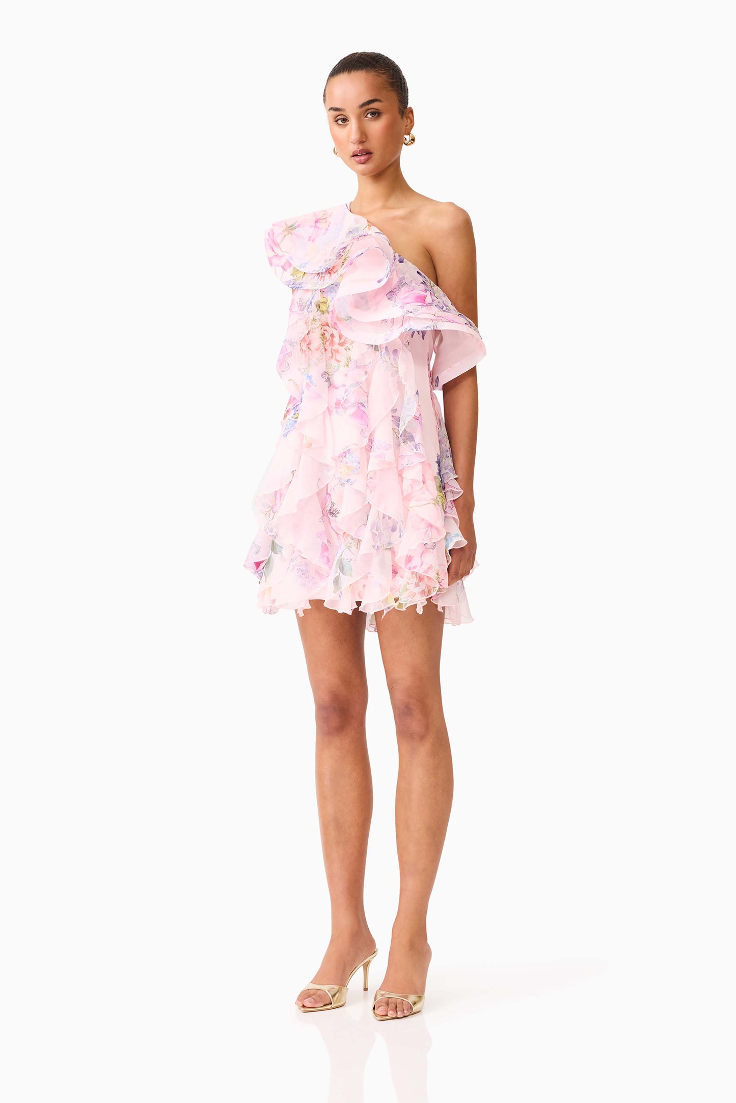 Elliatt Millie Ruffle Mini Dress in Pink Multi