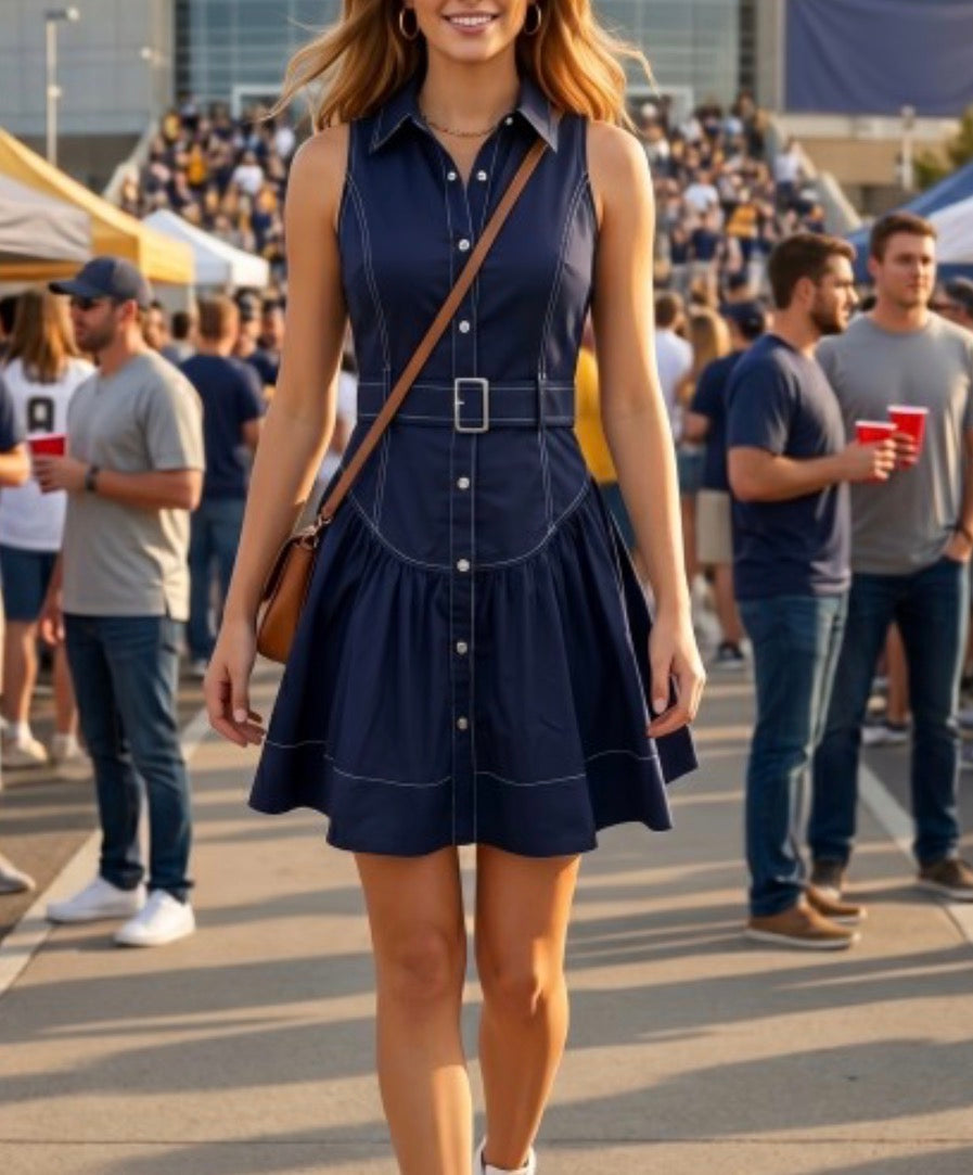 Macey Denim Dress in Navy