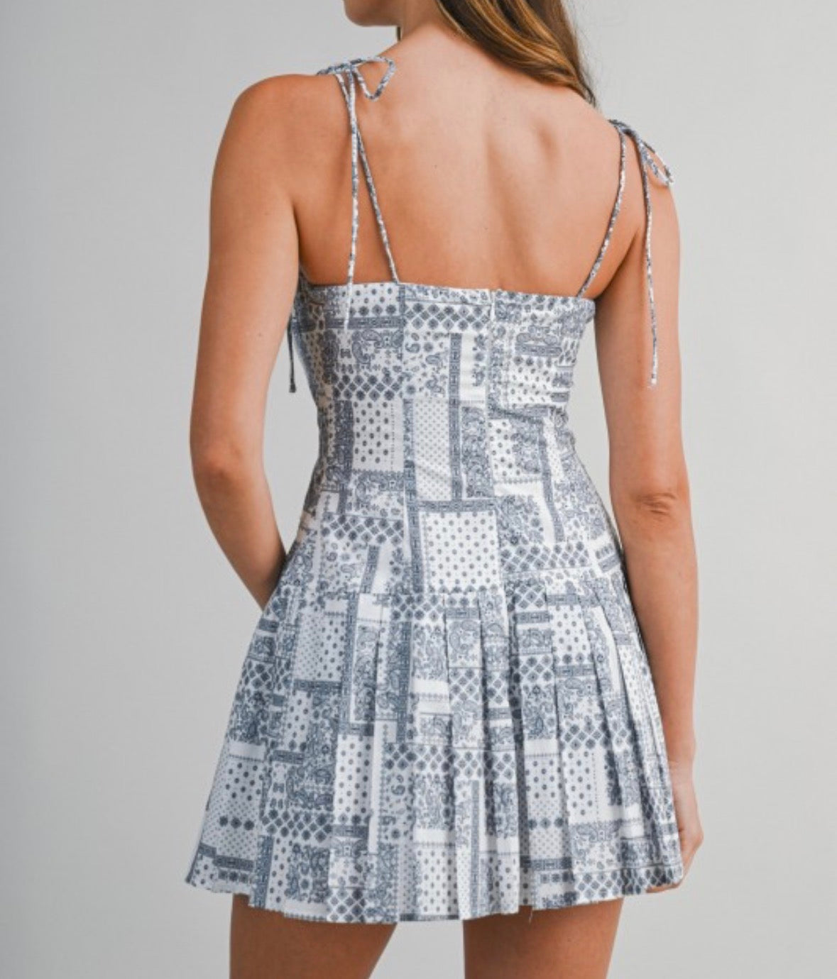 Sarah Printed Mini Dress in Off White