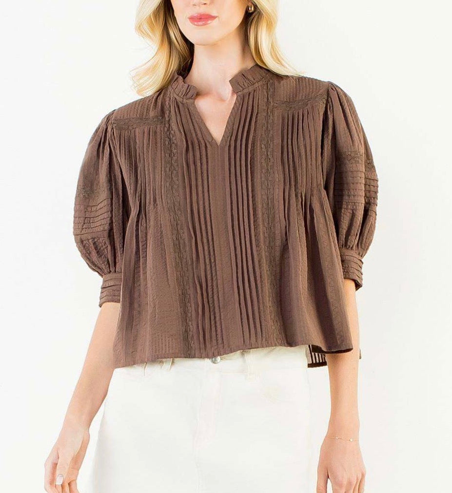 Stacie V Neck Blouse in Brown