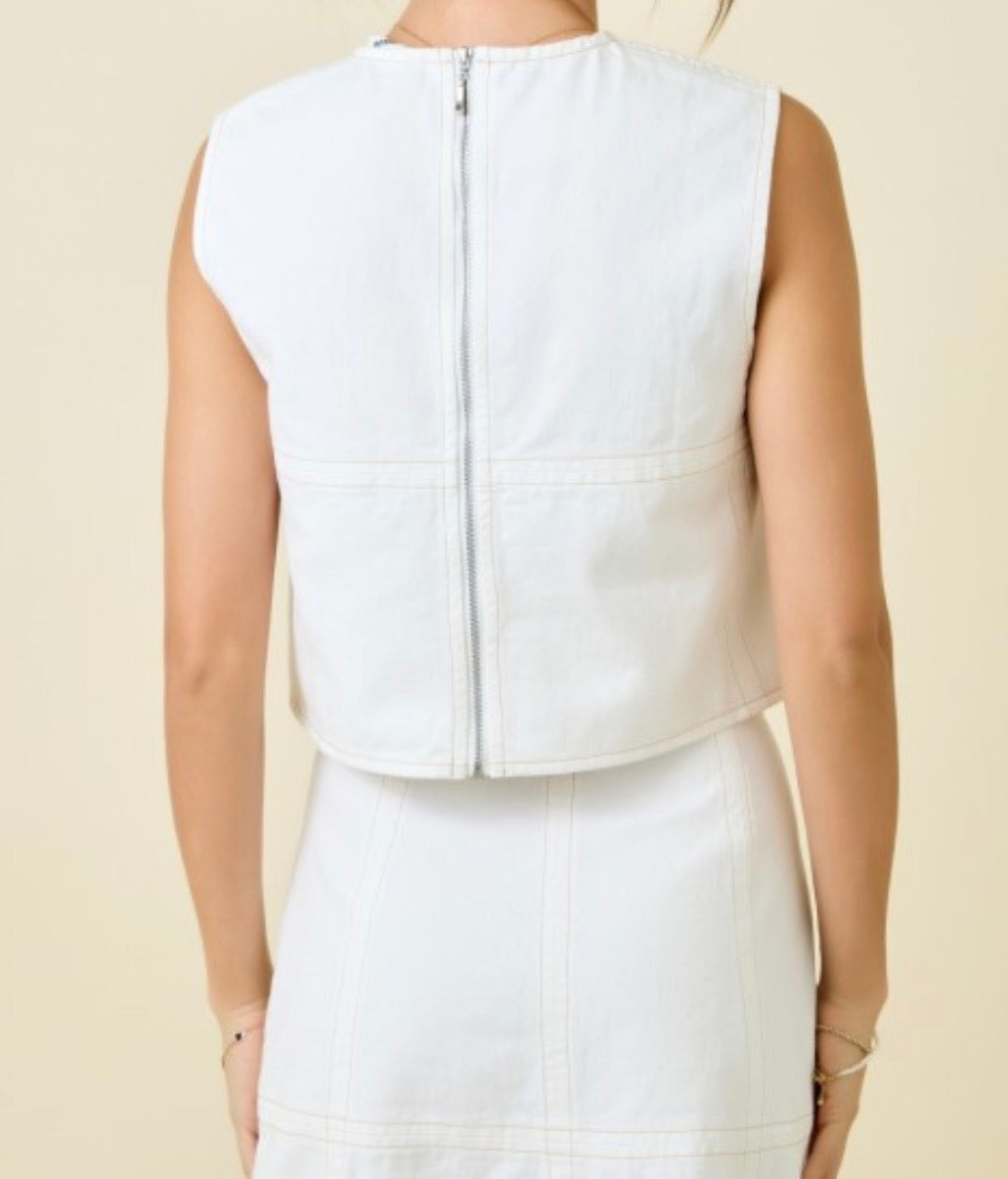 Robbie Denim Top in Off White