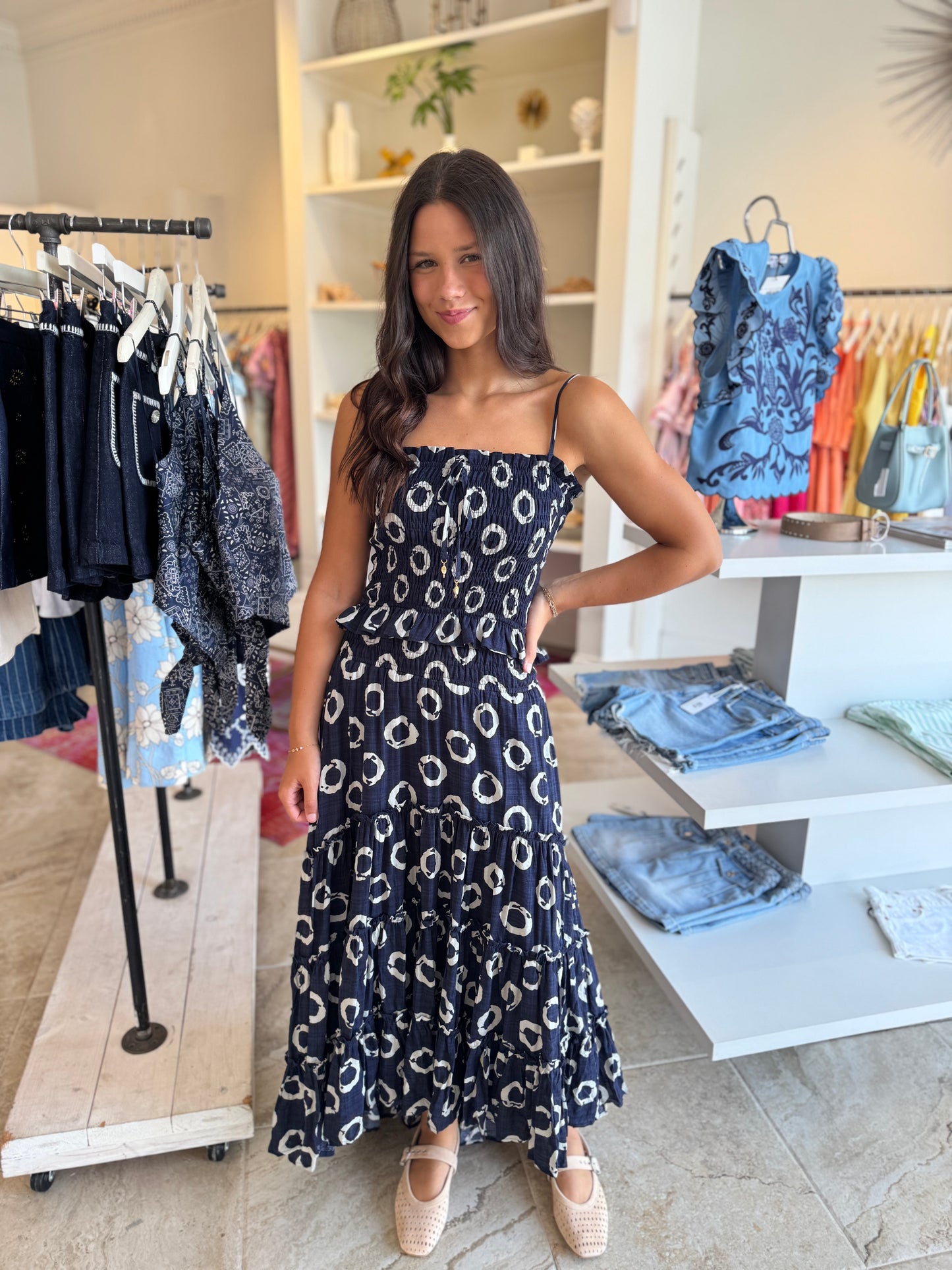 Lamar Print Tank Top & Midi Skirt Set in Navy