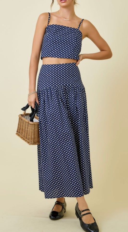 Graham Polka Dot Top & Maxi Skirt Set in Navy / White