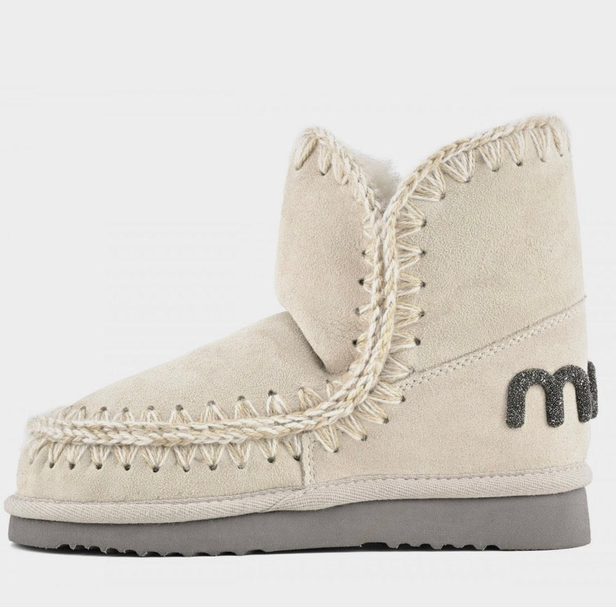 Mou Eskimo 18 Suede Glitter Logo Boot in Chalk