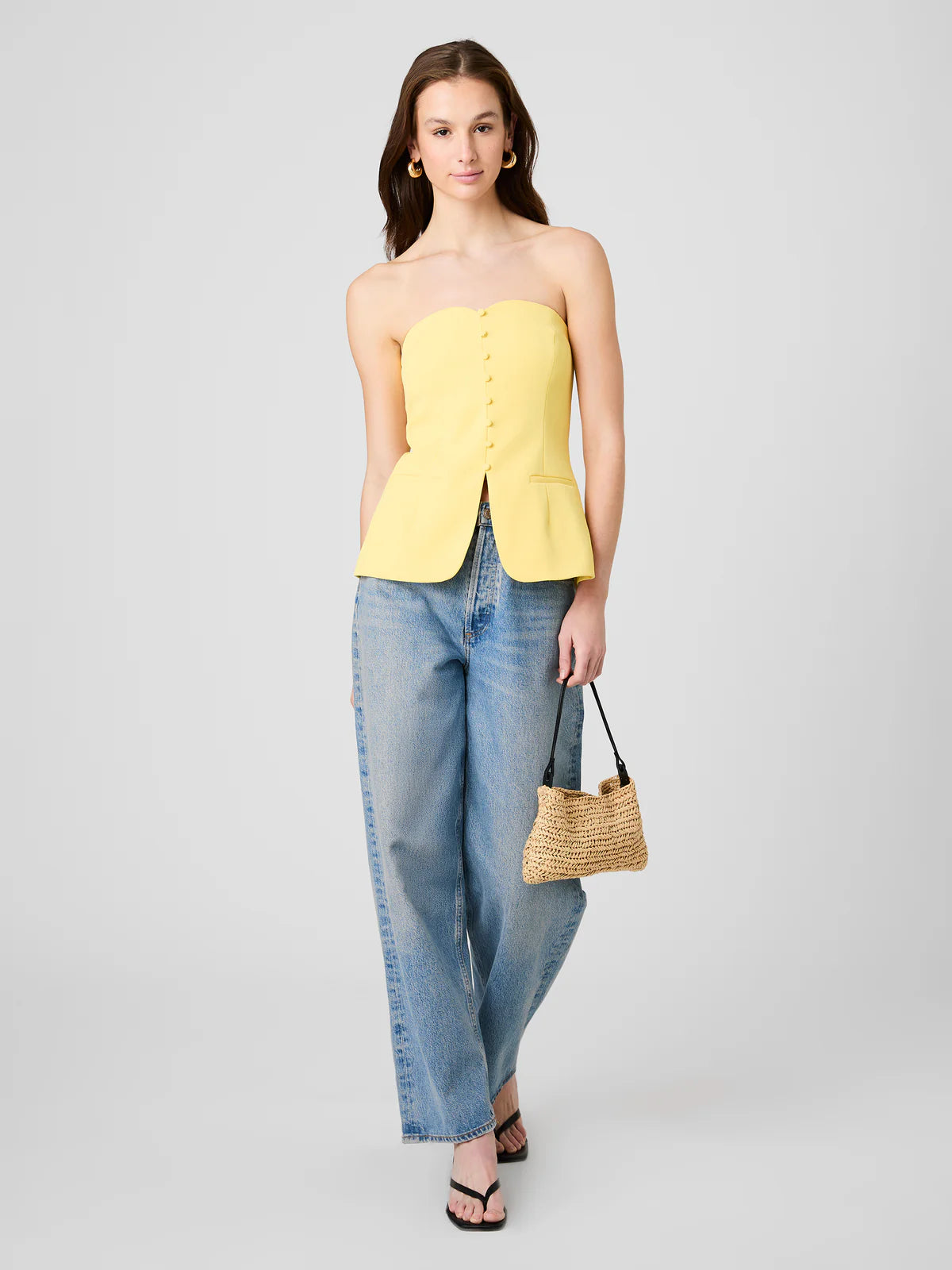 French Connection Harry Suiting Strapless Top in Daisy Yellow