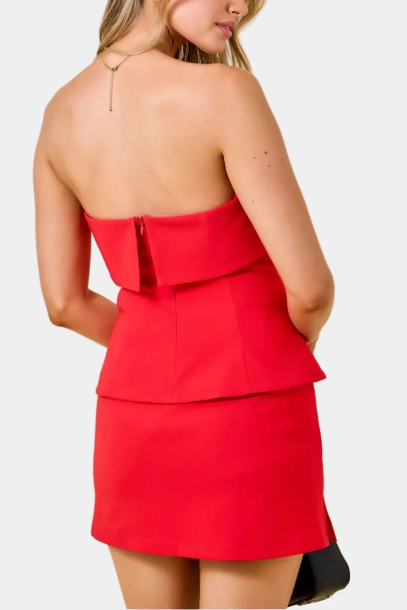 Laura Peplum Top & Skort Set in Red