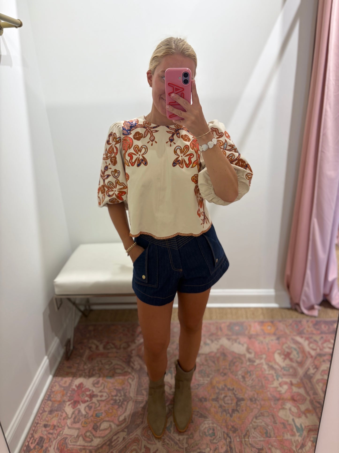 Carlie Embroidered Top in Cream