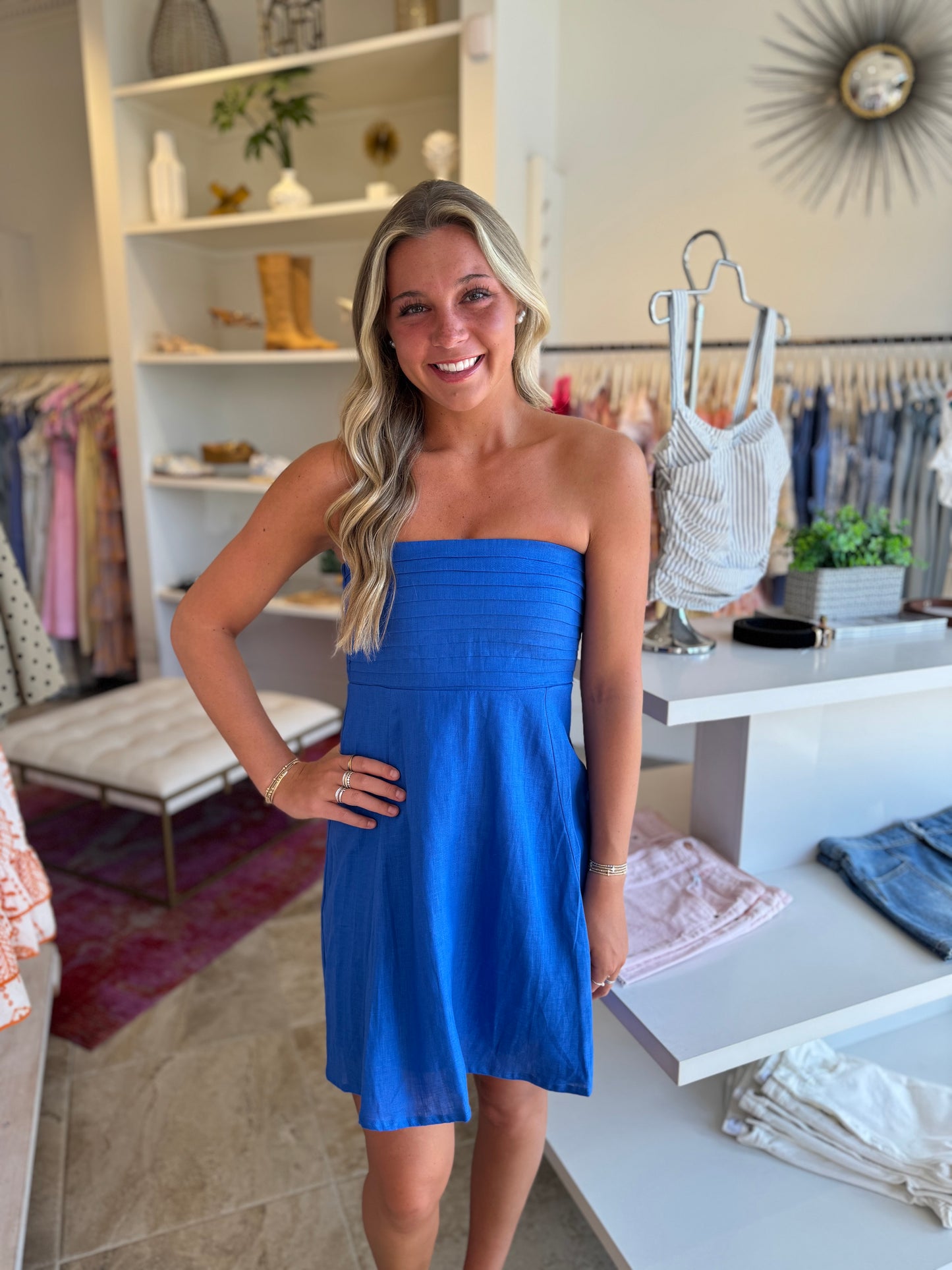 Lusana Talia Linen Mini Dress in Atlantic Blue