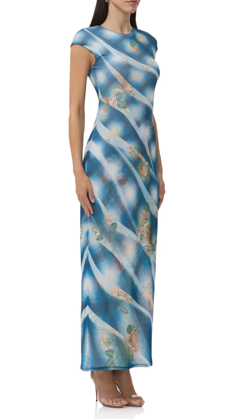 AFRM Cody Dress in Blue Floral Plaid