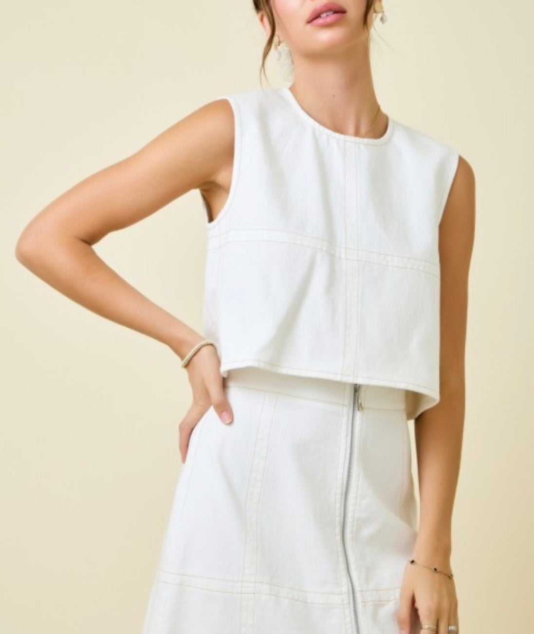 Robbie Denim Top in Off White