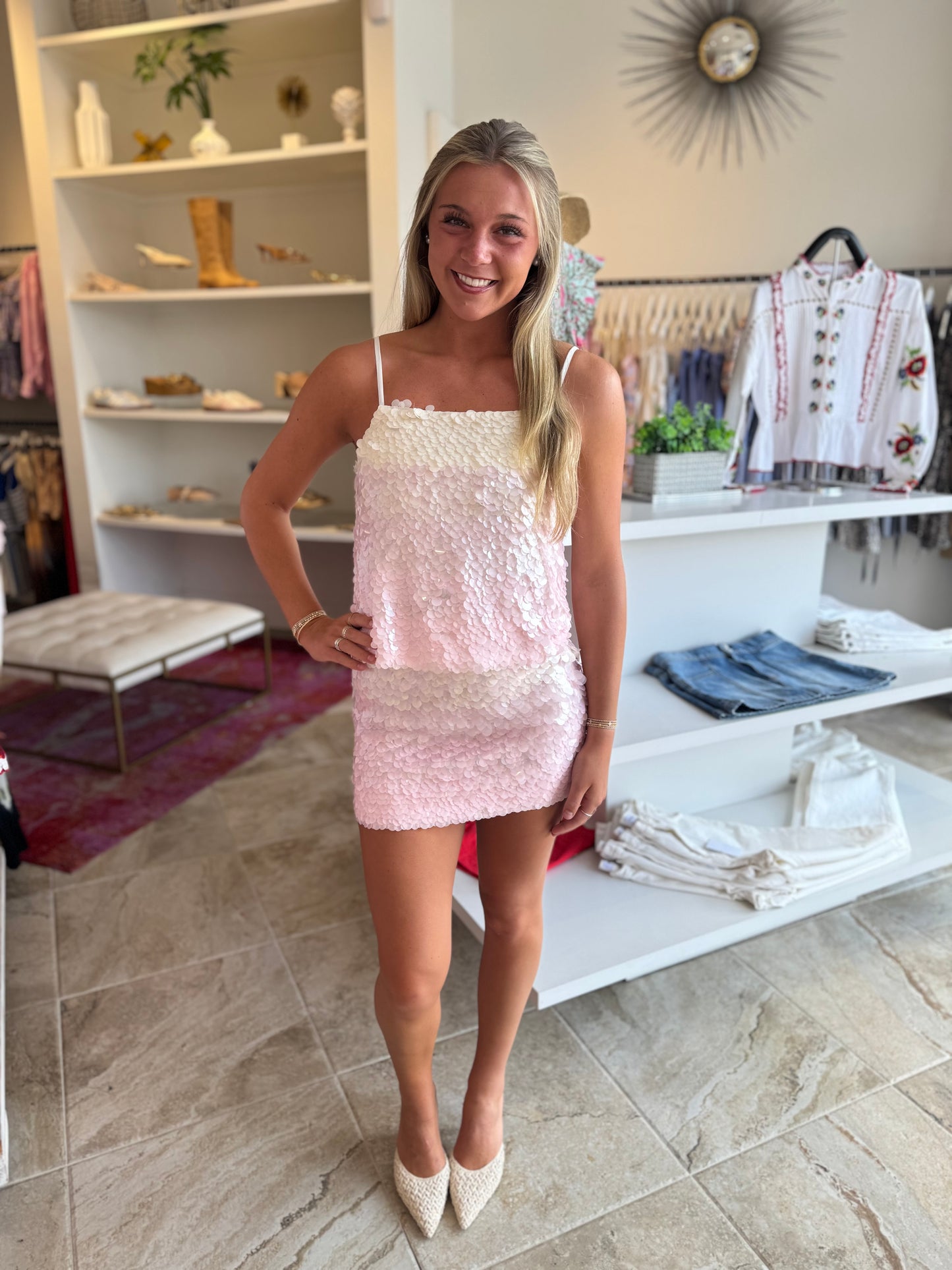 Love The Label Nikki Cami in Pink Ivory Sequins