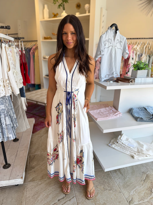 Ciebon Neena Printed Butterfly Maxi Dress in White Multi