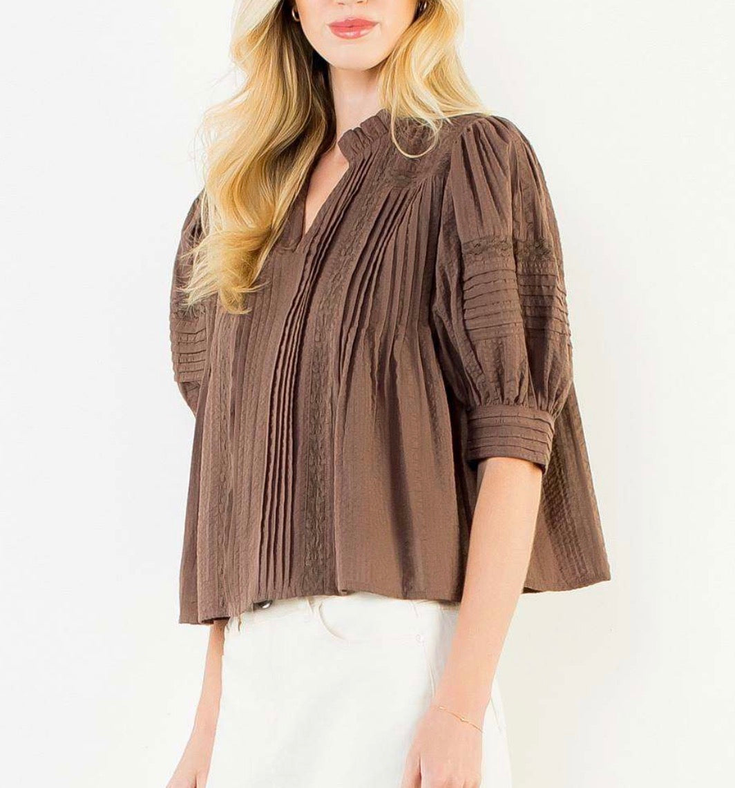Stacie V Neck Blouse in Brown