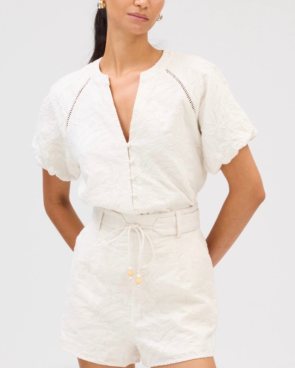 Allison New York Embroidered Ainsley Shorts in Bone