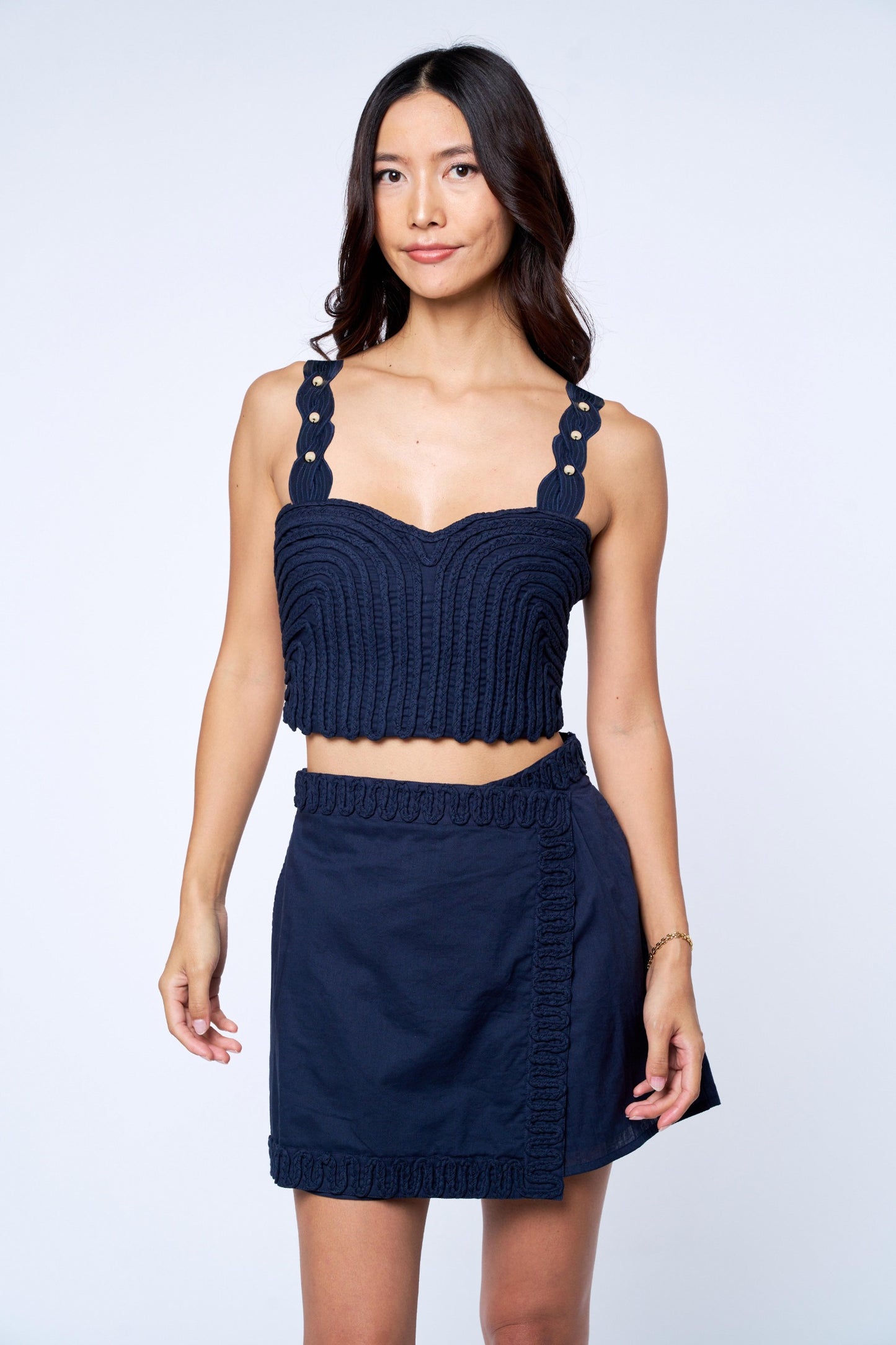 Ciebon Soutache Embroidered Top & Skort Set in Navy
