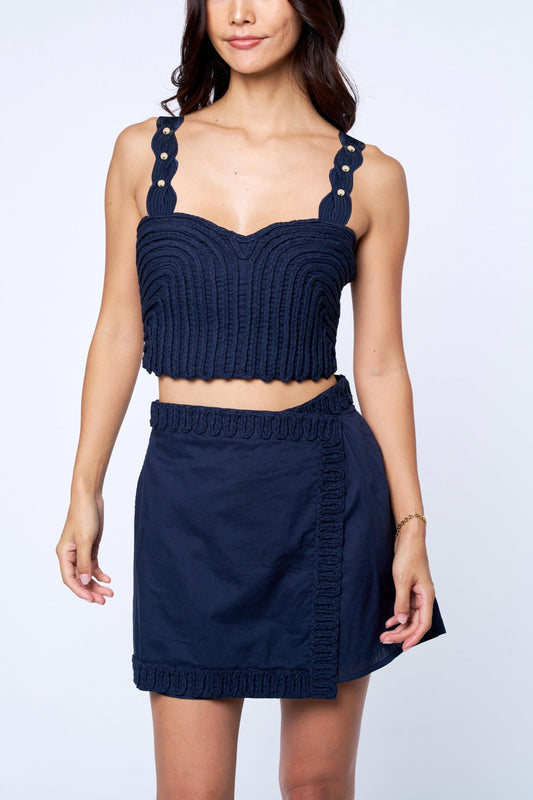 Ciebon Soutache Embroidered Top & Skort Set in Navy