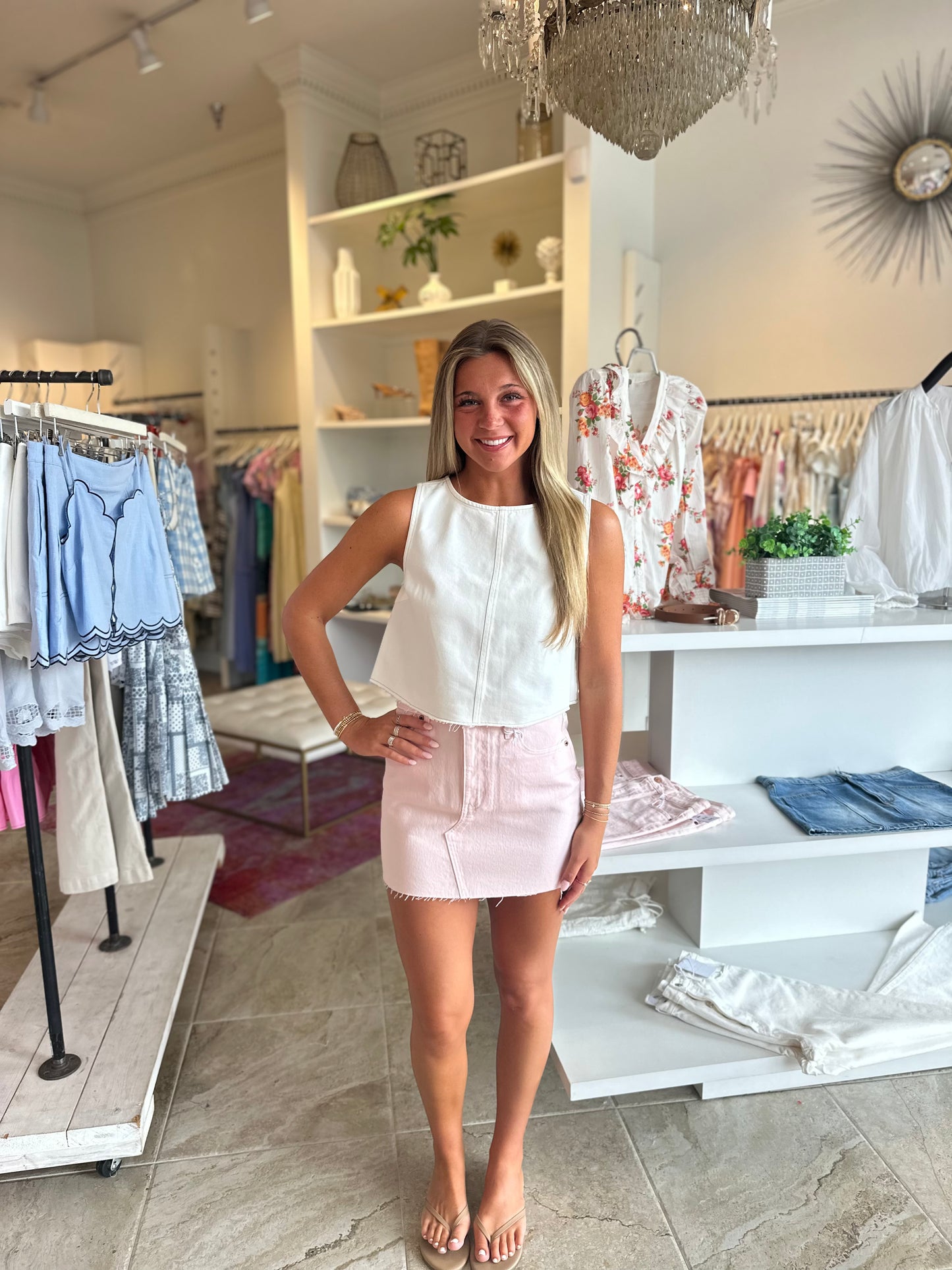 Robbie Denim Top in Off White