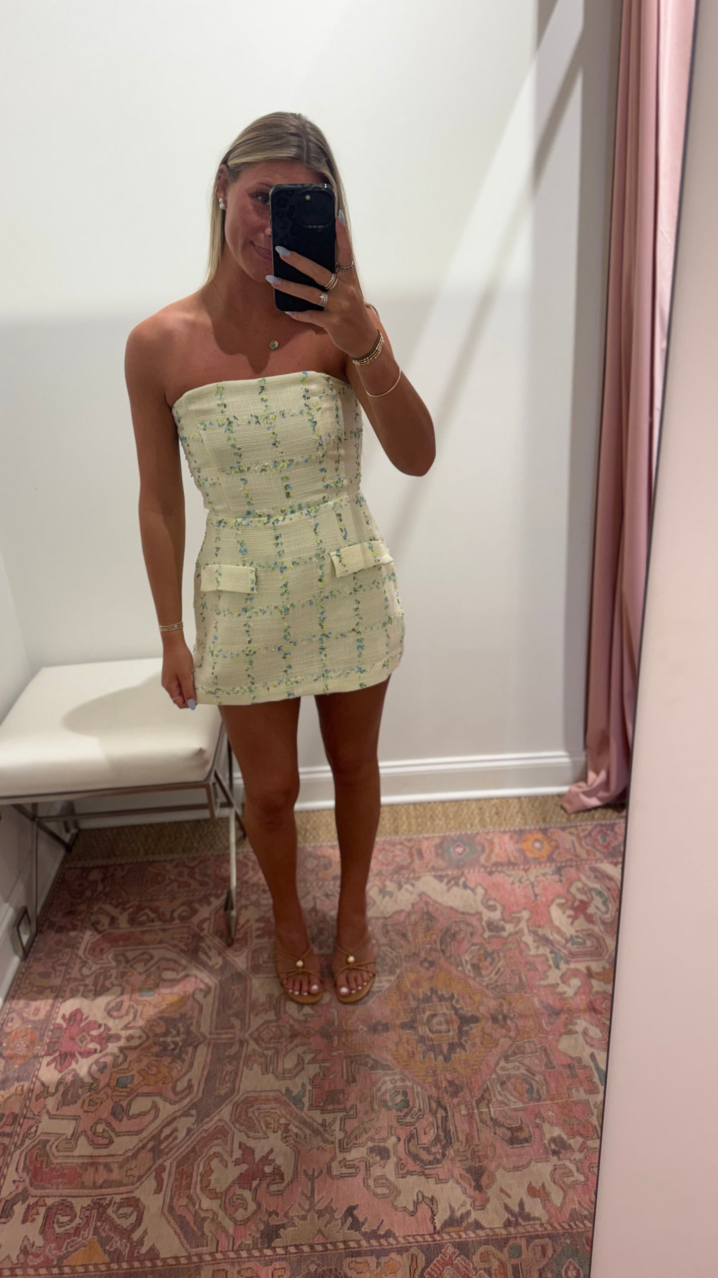 Gigi Tweed Strapless Mini Dress in Light Yellow