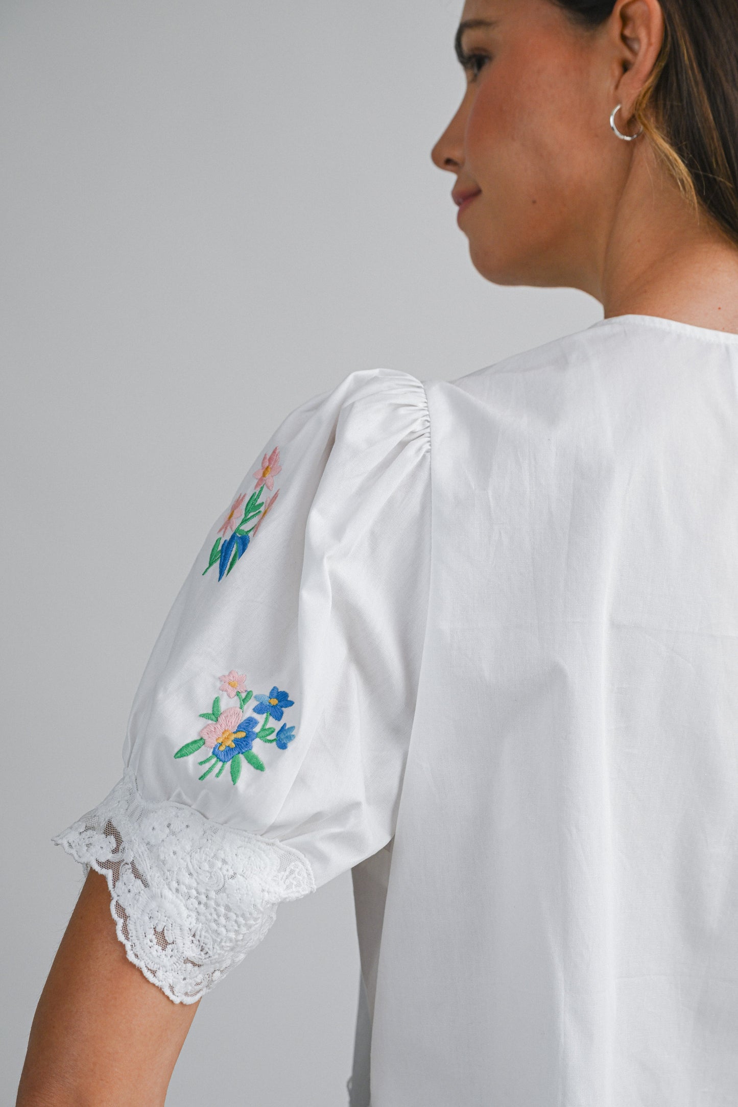 Fulton Embroidered Tie Front Top in White