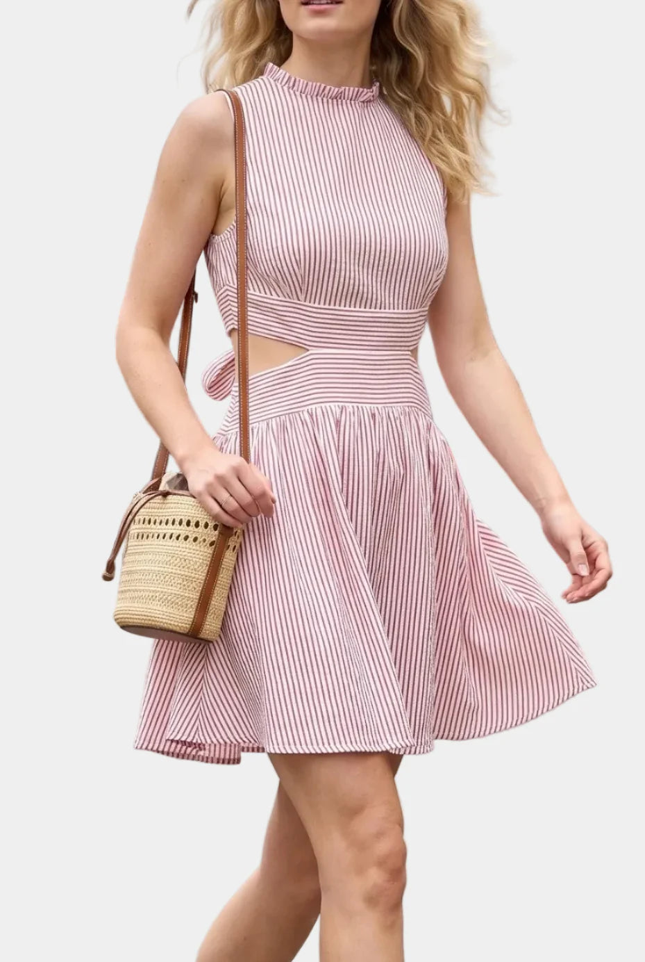Sandra Cut Out Mini Dress in Ivory Fuschia